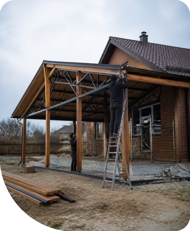 Пристройка навеса к дому и участку в Зиме под ключ